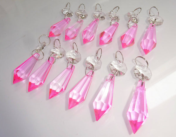 12 Rose Pink Torpedo 37 mm 1.5" Chandelier Crystals Drops Beads Droplets Garden Decorations - Seear Lights