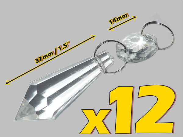 12 Clear Torpedo 37mm Chandelier Crystals Drops Beads Droplets Garden Window Decorations 2