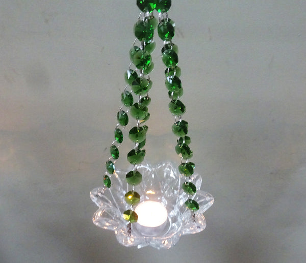 Emerald Green Glass Chandelier Tea Light Candle Holder Wedding Event or Garden Feature 7