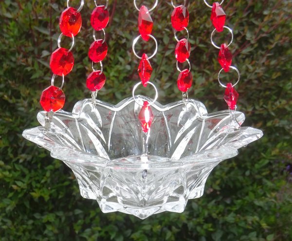 Red Glass Chandelier Tea Light Candle Holder Wedding Event or Garden Feature 8