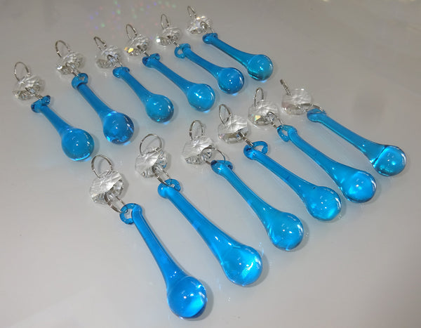 Teal Blue Cut Glass Orbs 53 mm 2" Chandelier Crystals Droplets Beads Drops Lamp Light Parts 10