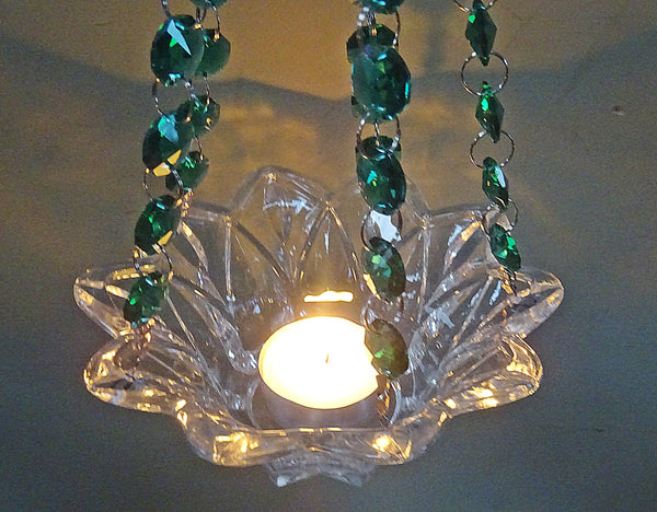 Peacock Green Glass Chandelier Tea Light Candle Holder Wedding Event or Garden Feature 12
