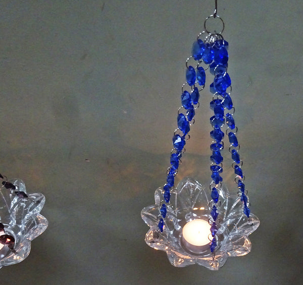 Blue Glass Chandelier Tea Light Candle Holder Wedding Event or Garden Feature 8
