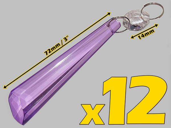 12 Lilac Purple Icicles 72 mm 3" Chandelier Crystals Drops Beads Droplets Christmas Decorations 2