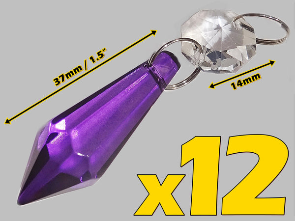 12 Purple Torpedo 37 mm 1.5" Chandelier Crystals Drops Beads Droplets Christmas Decorations 2