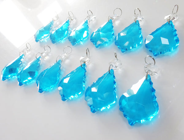 Teal Blue Cut Glass Leaf 50 mm 2" Chandelier Crystals Drops Beads Droplets Light Lamp Parts 12