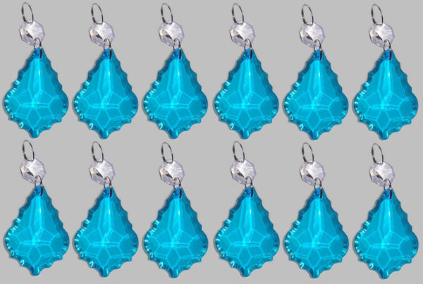 12 Teal Blue Leaf 50 mm 2" Chandelier Crystals Drops Beads Droplets Christmas Decorations - Seear Lights