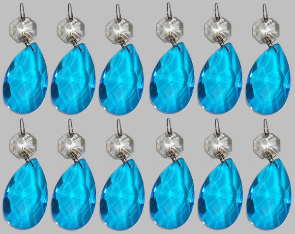 12 Teal Blue Oval 37 mm 1.5" Chandelier Crystals Drops Beads Droplets Christmas Decorations 3