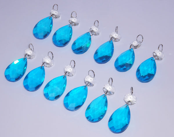 12 Teal Blue Oval 37 mm 1.5" Chandelier Crystals Drops Beads Droplets Christmas Decorations 9