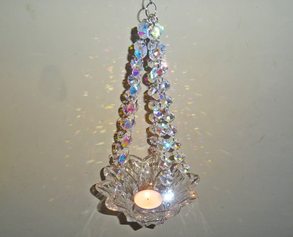 Aurora Borealis AB Glass Chandelier Tea Light Candle Holder Wedding Event or Garden Feature 9