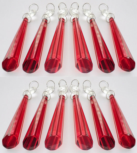 12 Red Icicles 72 mm 3" Chandelier Crystals Drops Beads Droplets Christmas Wedding Decorations 10