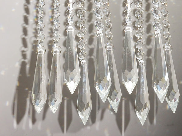 1 Chain Strand Clear Glass Torpedo Icicle 13" Chandelier Drops Crystals Beads Garland 12