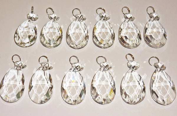12 Clear Oval 50mm 2" Chandelier Crystals Drops Beads Droplets Garden Patio Decorations - Seear Lights