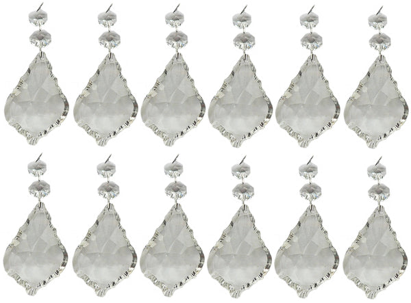 Clear XL 3" Leaf Chandelier Crystals Cut Glass Drops Prisms Beads Droplets Pendalogues 12