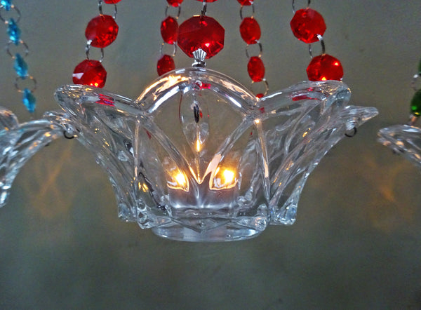Red Glass Chandelier Tea Light Candle Holder Wedding Event or Garden Feature 10