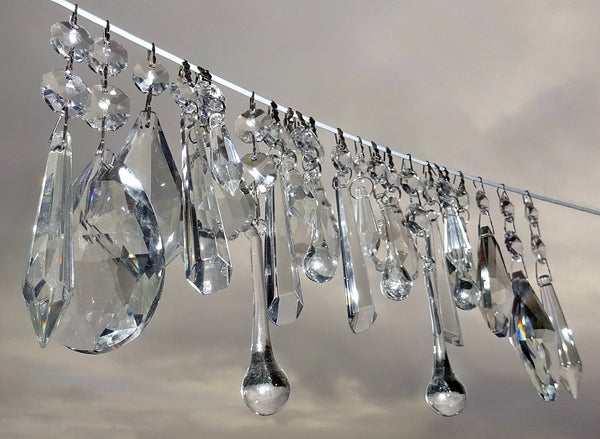 24 Chandelier Drops Crystals Cut Glass Beads XL Droplets & Standard Clear Prisms Hanging Pendants 7