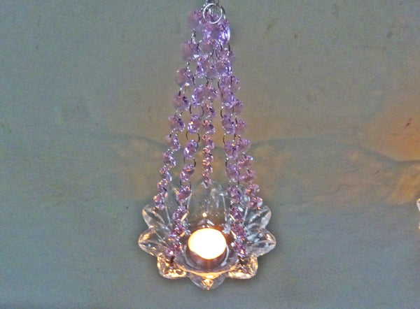 Pink Glass Chandelier Tea Light Candle Holder Wedding Event or Garden Feature 12