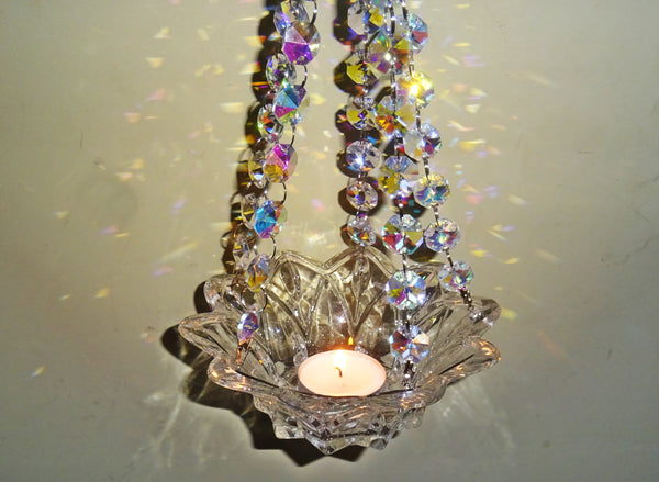 Aurora Borealis AB Glass Chandelier Tea Light Candle Holder Wedding Event or Garden Feature 11