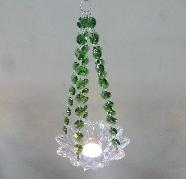Emerald Green Glass Chandelier Tea Light Candle Holder Wedding Event or Garden Feature 9