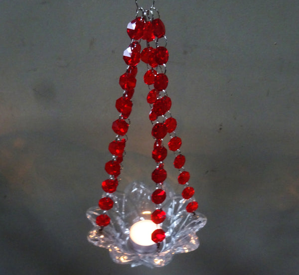 Red Glass Chandelier Tea Light Candle Holder Wedding Event or Garden Feature 11