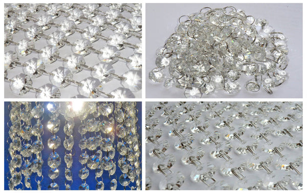 100 x 16mm Octagonal Chandelier Drops Crystals Beads 2.1m Garland 3