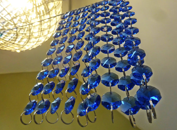 10 Strands Blue 14mm Octagon Chandelier Drops Glass Crystals 2m Garland Beads Droplets 1
