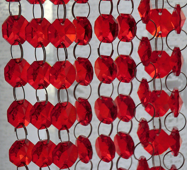 10 Strands Red 14mm Octagon Chandelier Drops Glass Crystals 2m Garland Beads Droplets 5