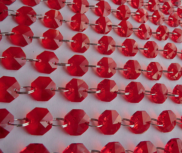 10 Strands Red 14mm Octagon Chandelier Drops Glass Crystals 2m Garland Beads Droplets 12