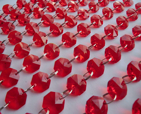 10 Strands Red 14mm Octagon Chandelier Drops Glass Crystals 2m Garland Beads Droplets 7