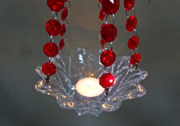 Red Glass Chandelier Tea Light Candle Holder Wedding Event or Garden Feature 12