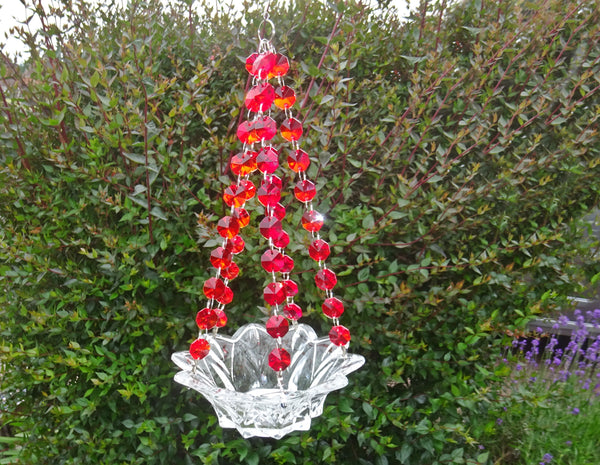 Red Glass Chandelier Tea Light Candle Holder Wedding Event or Garden Feature 9