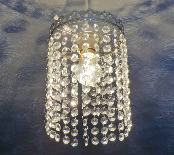 Silver One Tier Chandelier Lampshade Pendant with Acrylic Beads Drops Ceiling Light Lamp Easy Fit 7