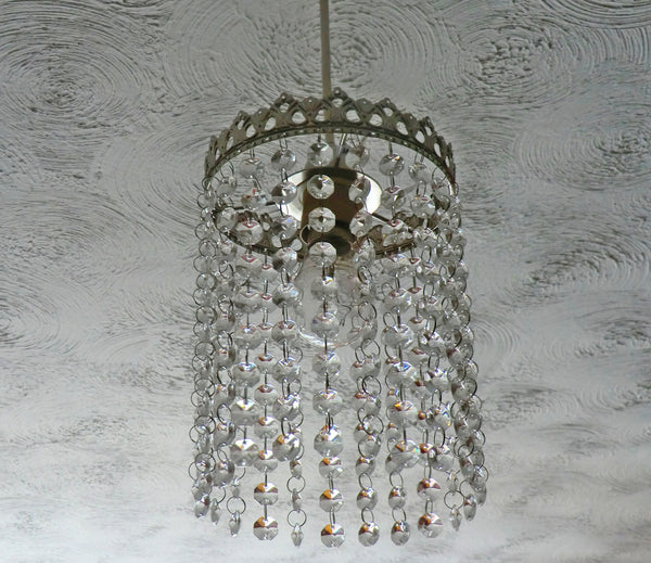 Silver One Tier Chandelier Lampshade Pendant with Acrylic Beads Drops Ceiling Light Lamp Easy Fit 8