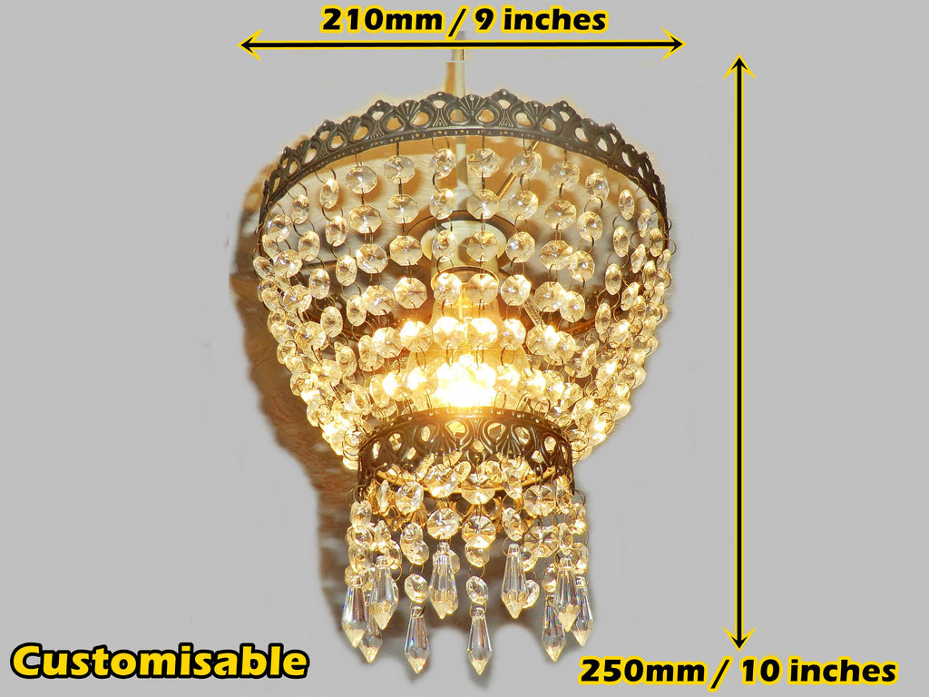Bronze Two Tier Chandelier Lampshade Pendant with Acrylic Beads Drops Ceiling Light Lamp Easy Fit 14