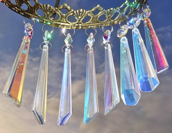 Aurora Borealis 72 mm 3" Icicle Chandelier Cut Glass Crystals Drops Beads AB Droplets Lamp Parts 5