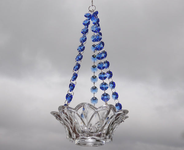 Blue Glass Chandelier Tea Light Candle Holder Wedding Event or Garden Feature 3