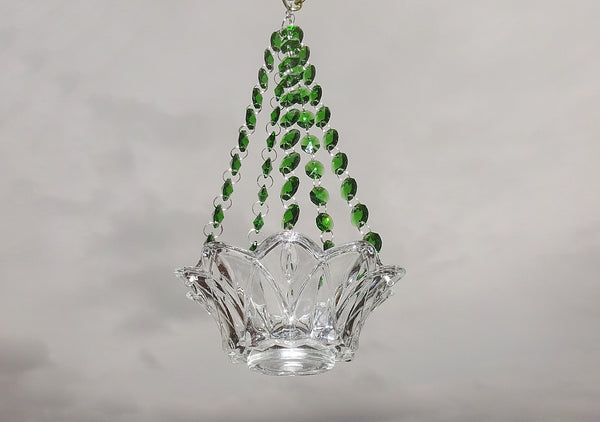 Emerald Green Glass Chandelier Tea Light Candle Holder Wedding Event or Garden Feature 3