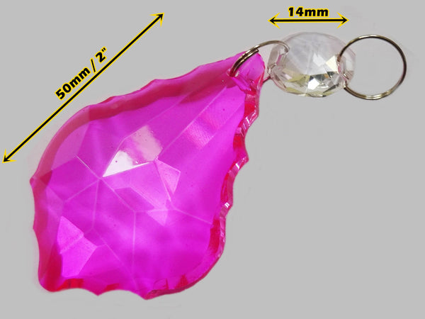 Hot Pink Cut Glass Leaf 50 mm 2" Chandelier Crystals Drops Beads Droplets Light Lamp Part 1