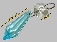 1 Aqua Blue Cut Glass Torpedo 37 mm 1.5" Chandelier UK Crystals Drops Beads Light Parts
