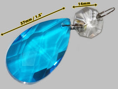 1 Teal Blue Cut Glass Oval 37 mm 1.5" Chandelier Crystals Drops Beads Droplets Light Parts