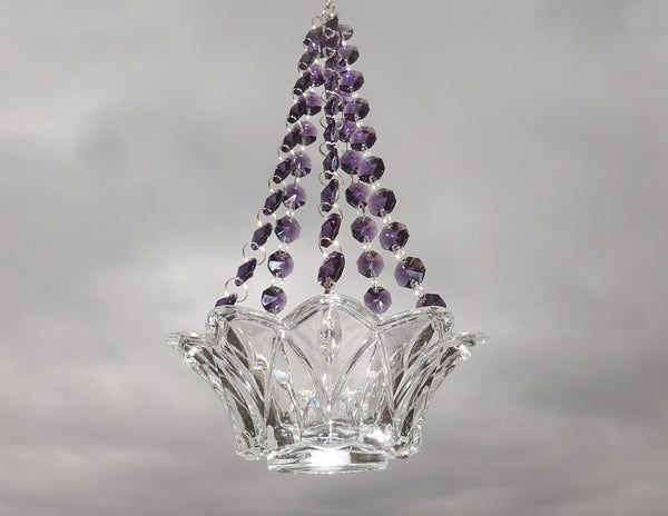 Purple Glass Chandelier Tea Light Candle Holder Wedding Event or Garden Feature 1