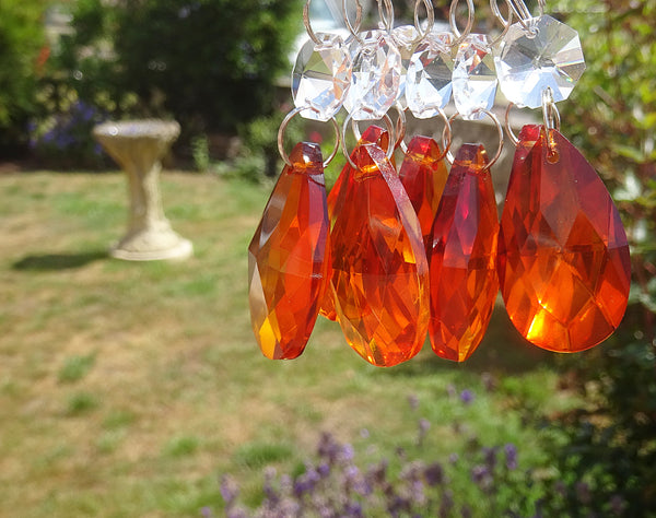 Orange Cut Glass Oval 37 mm 1.5" Chandelier Crystals Drops Beads Droplets Light Parts 10