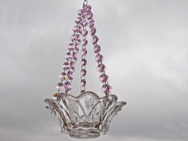 Pink Glass Chandelier Tea Light Candle Holder Wedding Event or Garden Feature 3