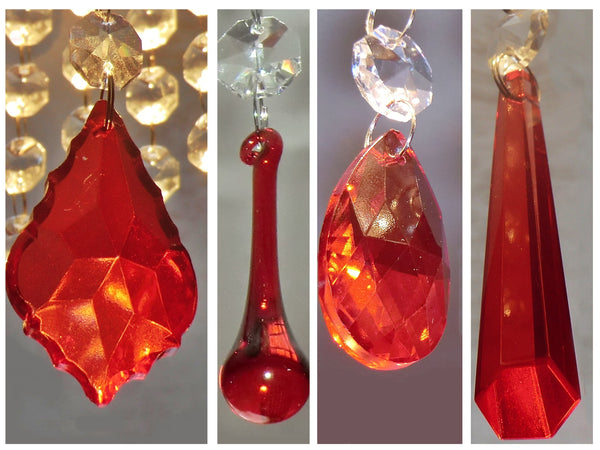 20 Red Chandelier Drops Crystals Cut Glass Beads Droplets Prisms Sun Catcher Decorations 9
