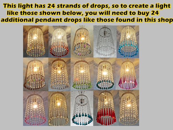 Silver One Tier Chandelier Lampshade Pendant with Acrylic Beads Drops Ceiling Light Lamp Easy Fit 55