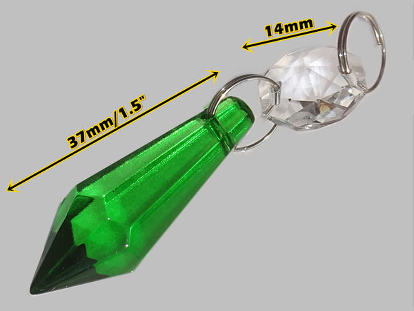 1 Emerald Green Cut Glass Torpedo 37 mm 1.5" Chandelier UK Crystals Drops Beads Droplets Light Parts 1
