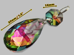 1 Vitrail AB Iridescent Silver Back Cut Glass Oval 37 mm 1.5" Chandelier UK Crystals Drops Beads Droplets