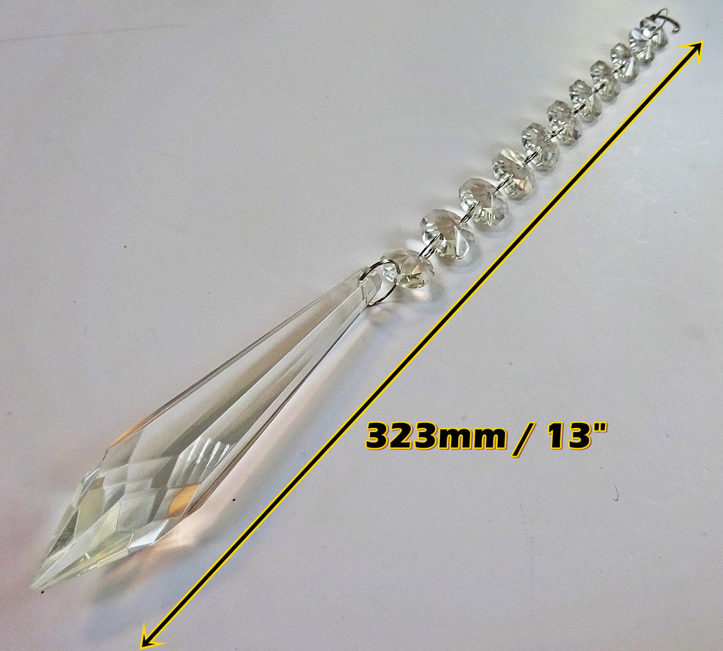 1 Chain Strand Clear Glass Torpedo Icicle 13" Chandelier Drops Crystals Beads Garland 1