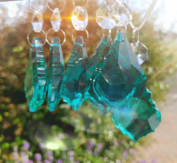 1 Peacock Green Cut Glass Leaf 50 mm 2" Chandelier Crystals Drops Beads Droplets Light Parts - Seear Lights