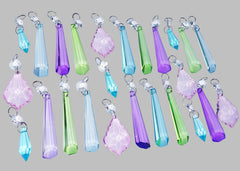 25 Chandelier Drops Light Pastel Colours Crystals Beads Cut Glass Pendant Droplets Lamp Parts